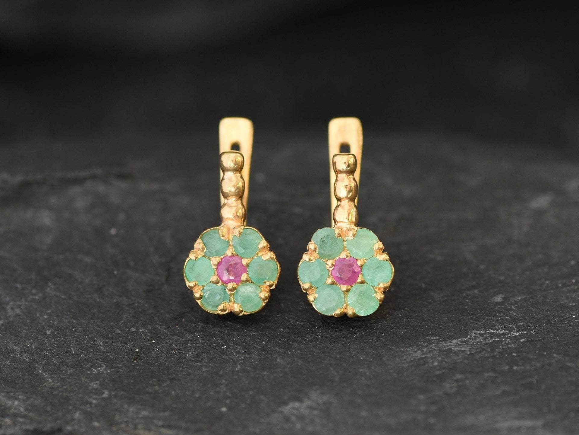 Real Emerald Earrings - Drop Flower Earrings - Daisy Earrings