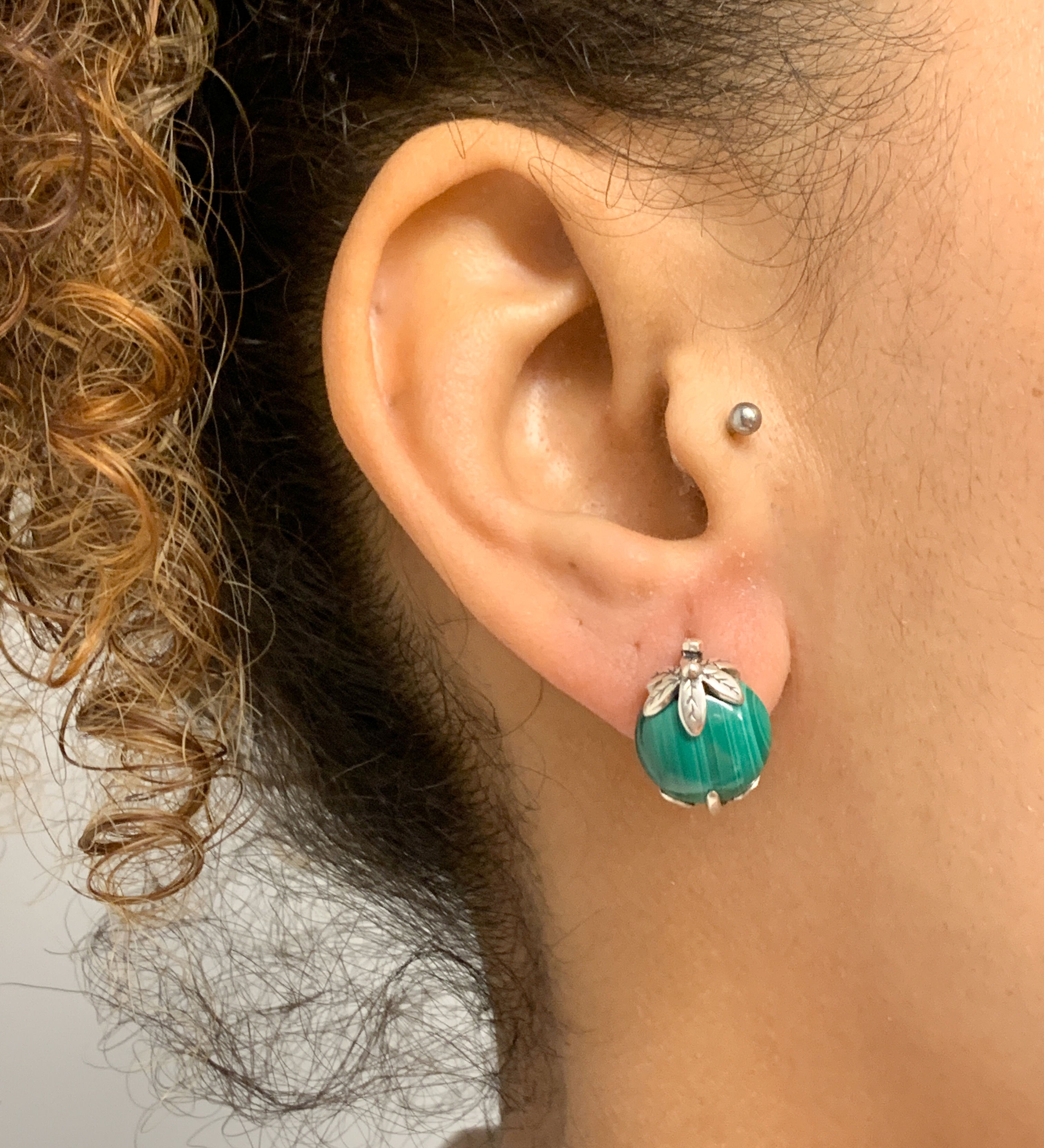 Prehnite Earrings, Natural Prehnite, May Birthstone, Green Leaf Earrings, Flower Earrings, Art Nouveau Earrings, Silver Earrings, May Studs