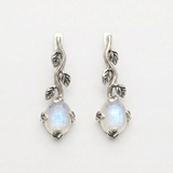 Gold Moonstone Earrings - Rainbow Moonstone Earrings, Gold Leaf Earrings