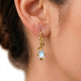 Gold Moonstone Earrings - Rainbow Moonstone Earrings, Gold Leaf Earrings