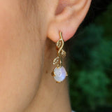 Gold Moonstone Earrings - Rainbow Moonstone Earrings, Gold Leaf Earrings