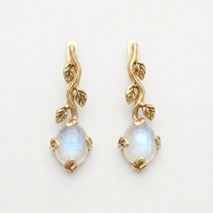Gold Moonstone Earrings - Rainbow Moonstone Earrings, Gold Leaf Earrings