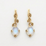 Leaf Moonstone Earrings - Natural Rainbow Moonstone Earrings - Vintage Drop Earrings