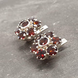 Garnet Flower Earrings - Natural Garnet Earrings - Red Vintage Earrings