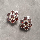 Garnet Flower Earrings - Natural Garnet Earrings - Red Vintage Earrings