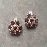 Garnet Flower Earrings - Natural Garnet Earrings - Red Vintage Earrings