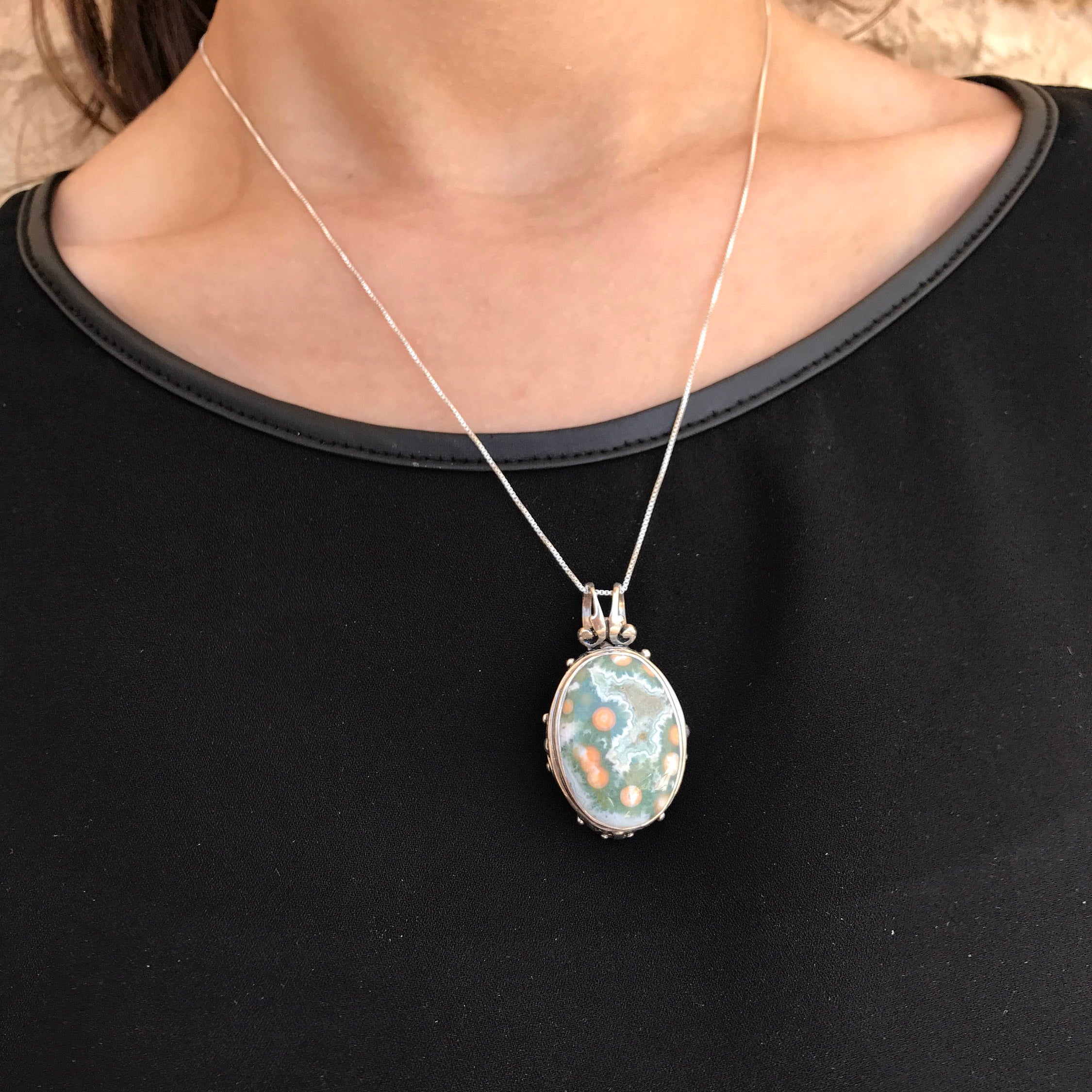 Ocean Jasper Pendant, Large Jasper, Jasper Pendant, Unique Stone, Statement Pendant, Special Pendant, Healing Stones, Solid Silver Pendant