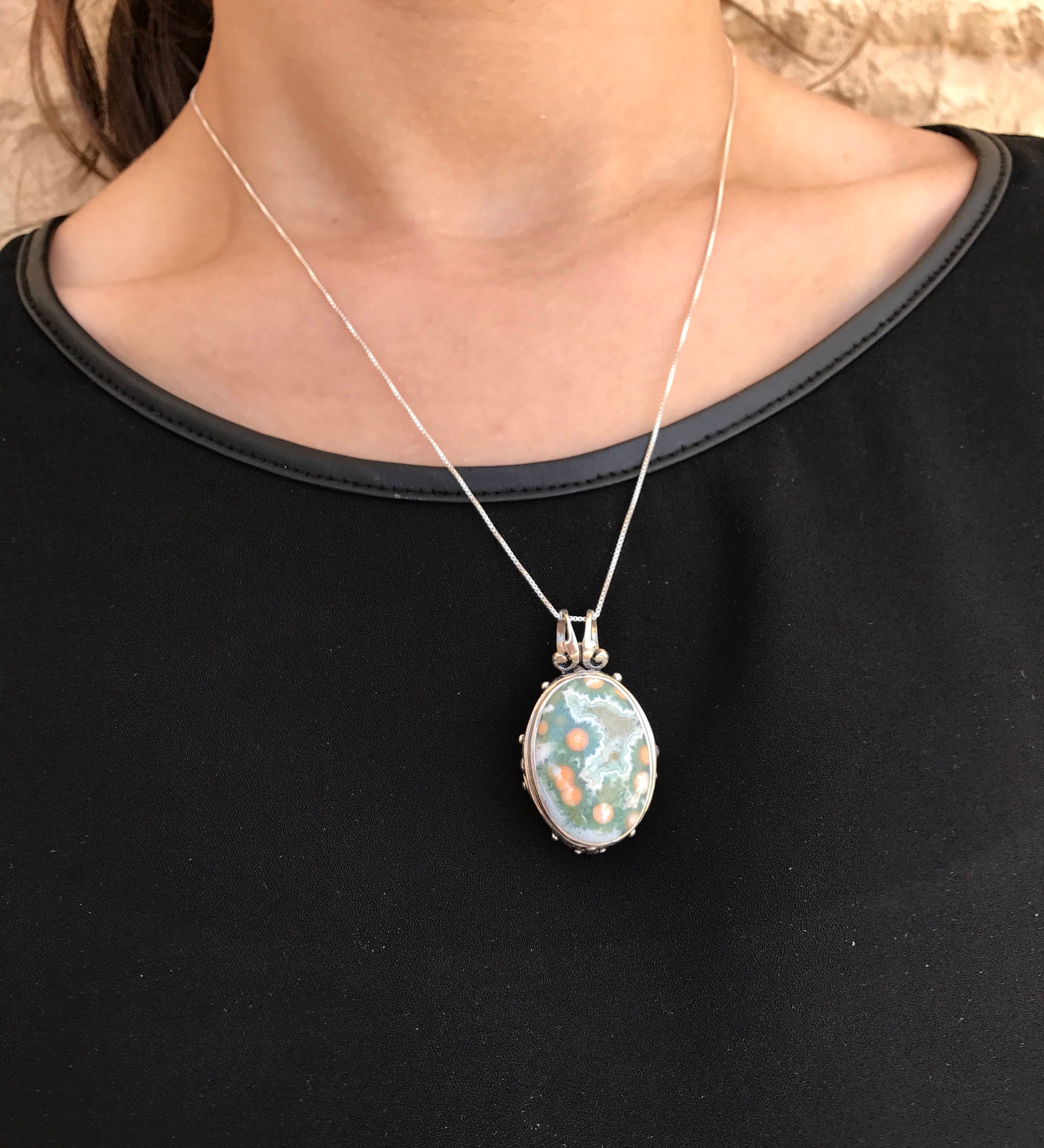 Ocean Jasper Pendant, Large Jasper, Jasper Pendant, Unique Stone, Statement Pendant, Special Pendant, Healing Stones, Solid Silver Pendant