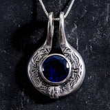 Created Sapphire Pendant made in 925 Sterling Silver with Round Created Blue Sapphire in Bezel setting, September Birthstone gift idea, symbolizes sincerity, truth, and faithfulness, ideal for everyday wear and perfect for birthday gifting and special occasions.