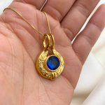 Sapphire Pendant in 18k Gold Vermeil, featuring Round Created Blue Sapphire, perfect for birthdays and special occasions.