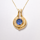Created Sapphire Pendant made in 18k Gold Vermeil with Round Created Blue Sapphire in Bezel setting, September Birthstone gift idea, symbolizes sincerity, truth, and faithfulness, ideal for everyday wear and perfect for birthday gifting and special occasions.