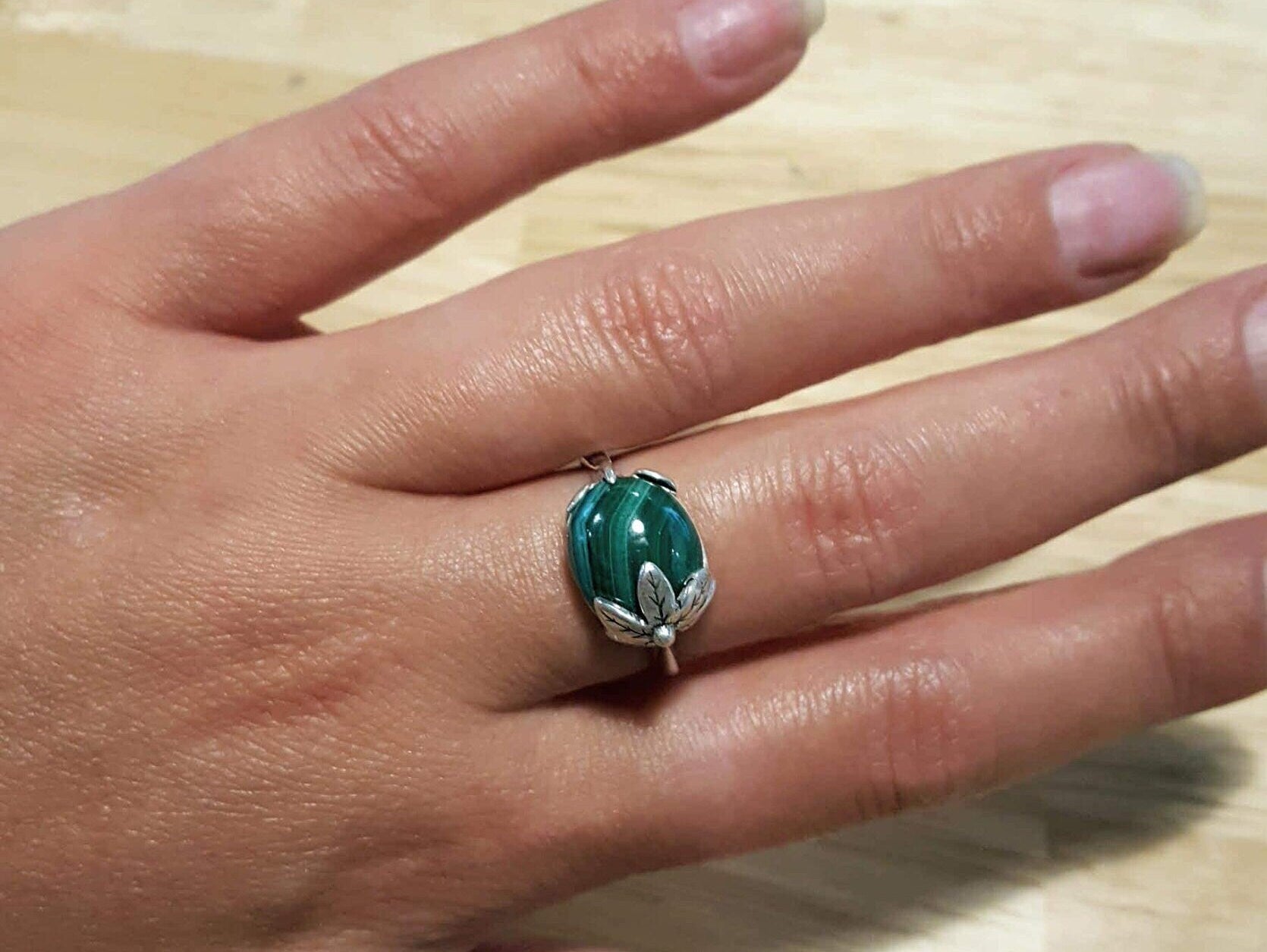 Green Leaf Ring, Malachite Ring, Vintage Rings, Natural Malachite, Unique Design, Green Ring, Solid Silver Ring, Real Malachite, Malachite