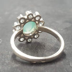 Flower Ring, Chrysoprase Ring, Vintage Ring, Birthstone Ring, Pale Ring, Dainty Ring, Engagement Ring, Sterling Silver Ring, Blue Topaz Halo