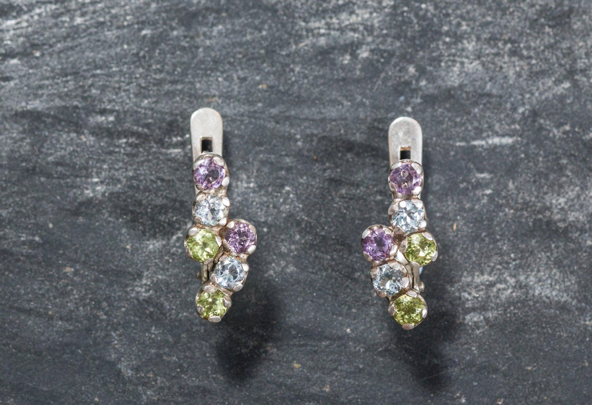 Topaz Earrings, Peridot Earrings, Amethyst Earrings, Blue Topaz Earrings, Unique Earrings, Birthstone Earrings, Solid Silver Earrings, Topaz