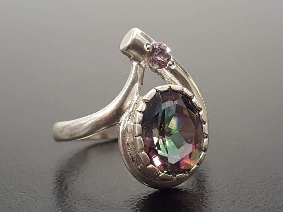 Mystic Topaz Ring, Natural Topaz Ring, Antique Ring, December Birthstone, Purple Vintage Ring, December Ring, 925 Silver Ring, Mystic Topaz