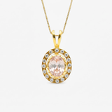 Gold Morganite Necklace - Vintage Morganite Necklace - Pink Oval Pendant