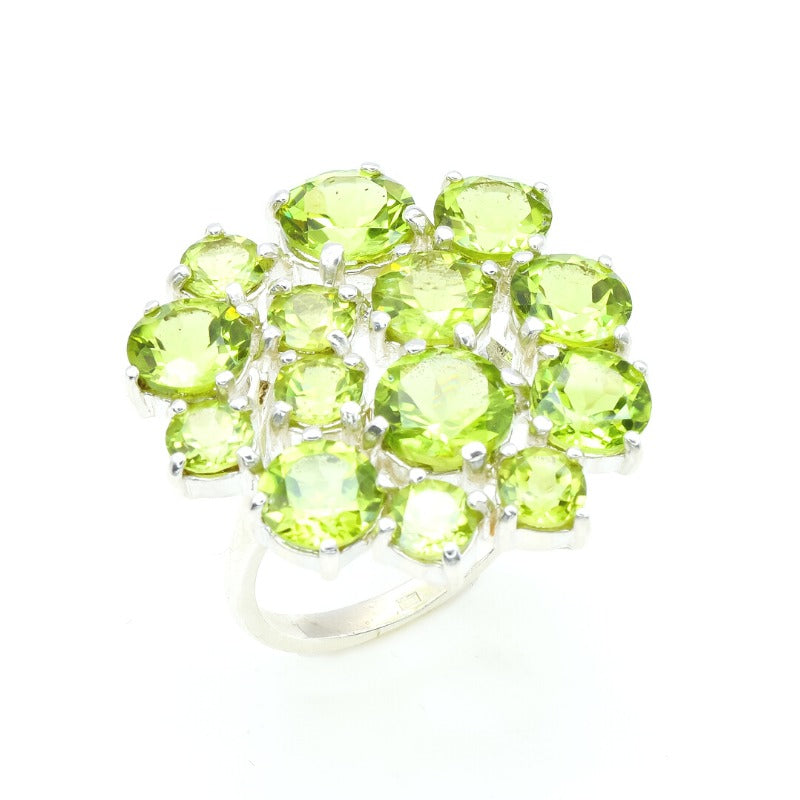 Peridot Ring, Natural Peridot, August Ring, Flower Ring, Statement Ring, Green Ring, August Birthstone, Solid Silver Ring, Peridot