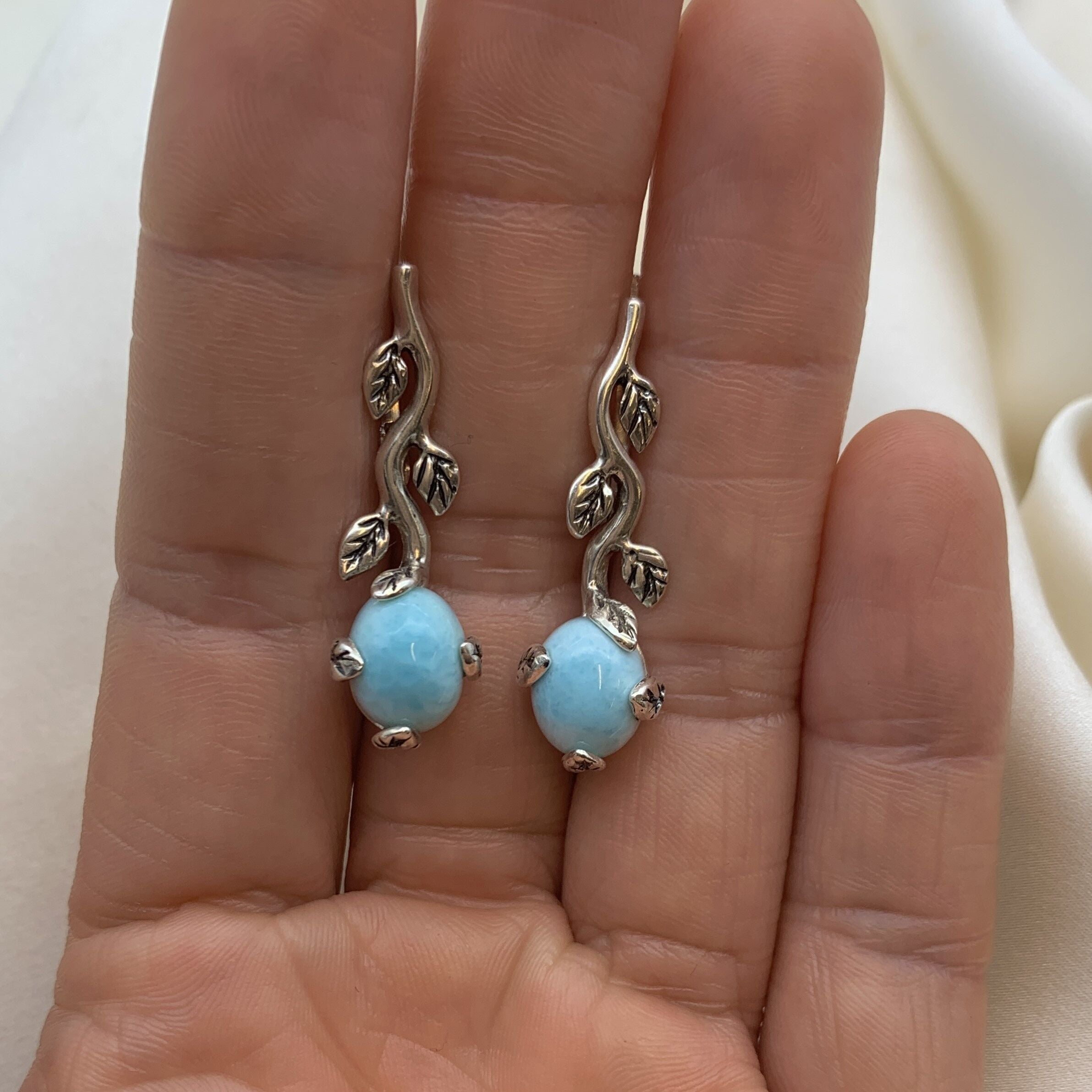 Larimar Earrings, Natural Larimar, Leaf Earrings, Dainty Earrings, Blue Earrings, March Birthstone, Jewel of Atlantis, Larimar Earrings,Blue
