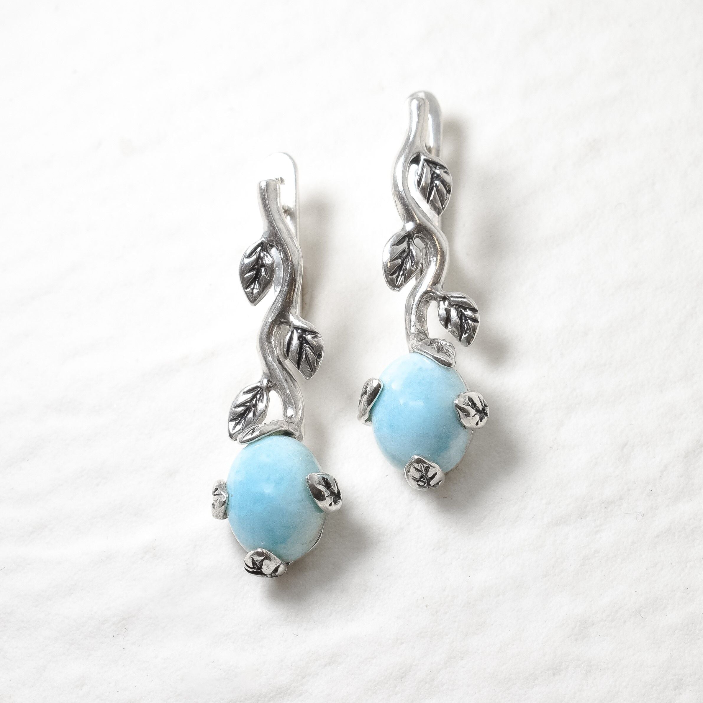 Larimar Earrings, Natural Larimar, Leaf Earrings, Dainty Earrings, Blue Earrings, March Birthstone, Jewel of Atlantis, Larimar Earrings,Blue