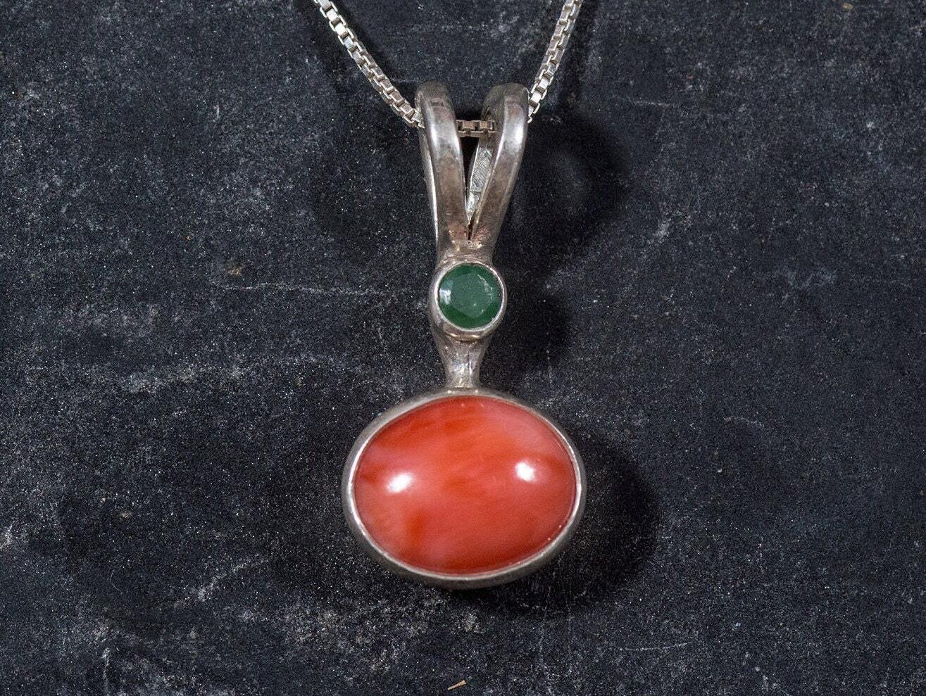 Coral Pendant, Angel Skin Coral, Natural Coral, Emerald Pendant, Coral Necklace, March Birthstone, Vintage Pendant, Natural Stones, Coral