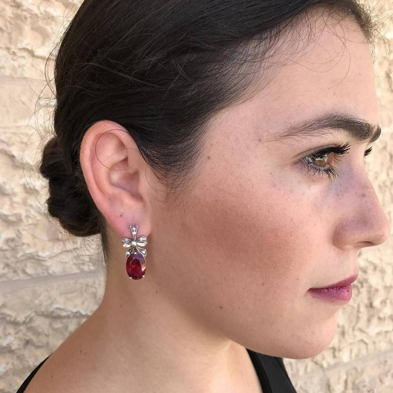 Green Diamond Earrings, Green Earrings, Created Diamond, Green Earrings Vintage, Green Earrings Diamond, Ribbon Earrings, Jewellery Ribbon