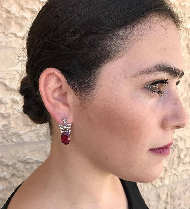 Green Diamond Earrings, Green Earrings, Created Diamond, Green Earrings Vintage, Green Earrings Diamond, Ribbon Earrings, Jewellery Ribbon