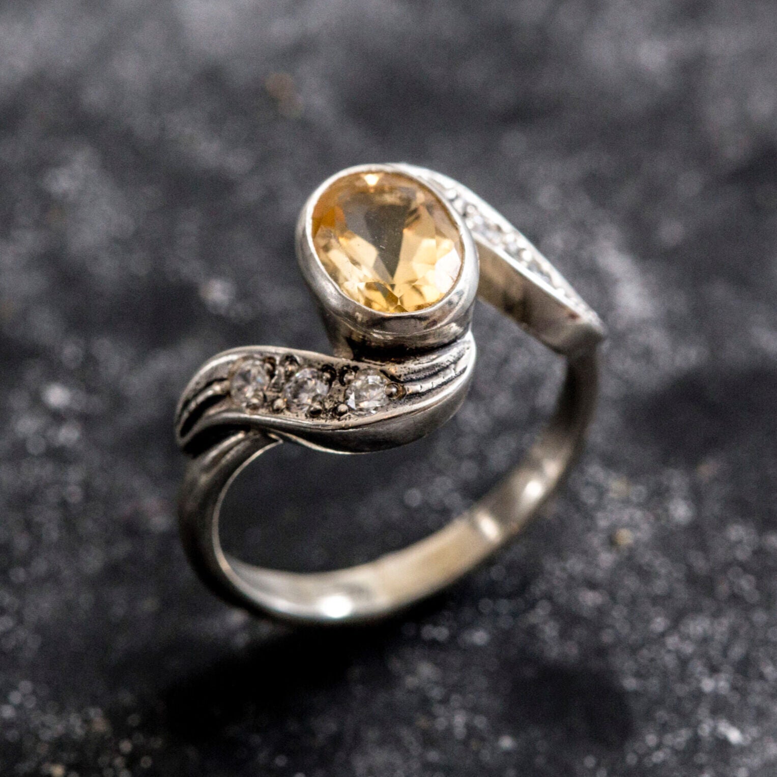 Colorful Gemstone Ring, Natural Citrine, Vintage Silver Rings, November Birthstone, Yellow Rings,