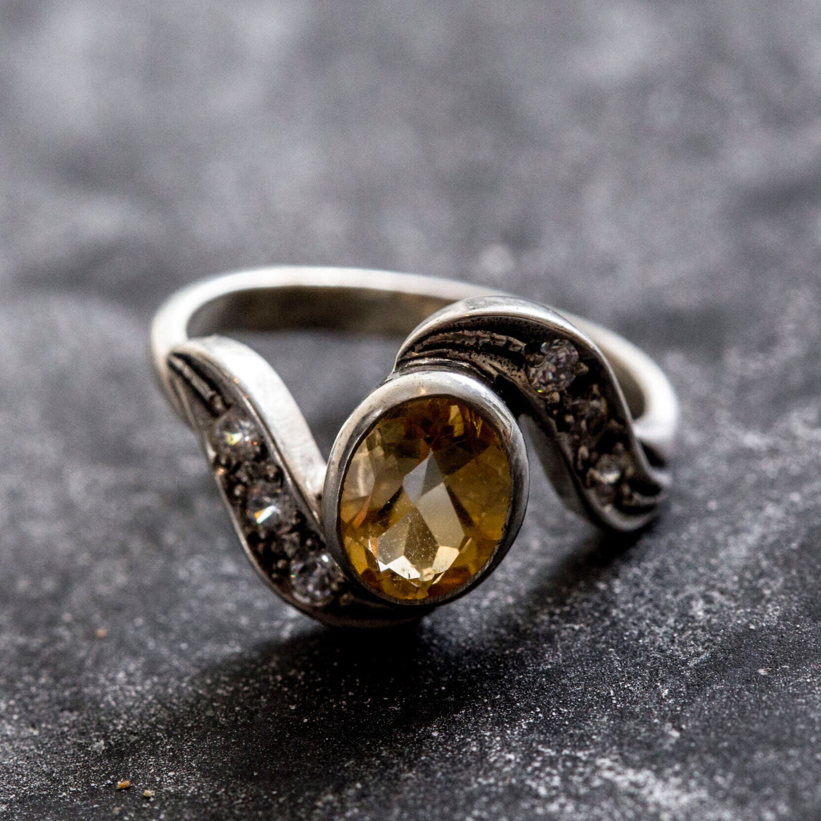 Colorful Gemstone Ring, Natural Citrine, Vintage Silver Rings, November Birthstone, Yellow Rings,