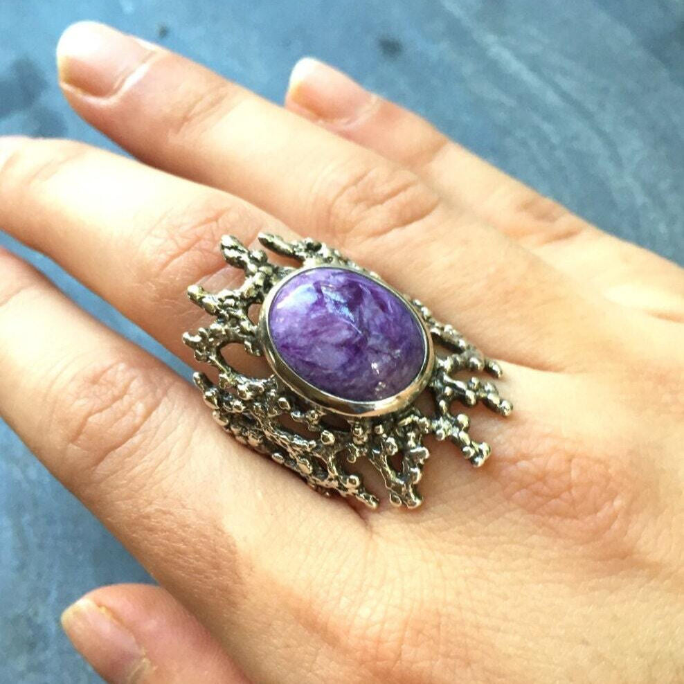 Charoite Ring, Scorpio Ring, Natural Charoite, Scorpio Birthstone, Healing Stones, Purple Ring, Unique Ring, Vintage Ring, Solid Silver Ring