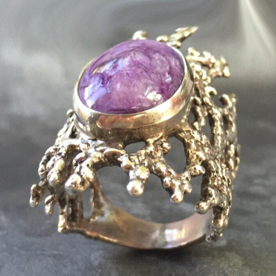 Charoite Ring, Scorpio Ring, Natural Charoite, Scorpio Birthstone, Healing Stones, Purple Ring, Unique Ring, Vintage Ring, Solid Silver Ring