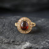 Victorian Garnet Gold Ring - Halo Ring, Natural Garnet Ring, Vintage Garnet Ring