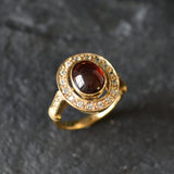 Victorian Garnet Gold Ring - Halo Ring, Natural Garnet Ring, Vintage Garnet Ring