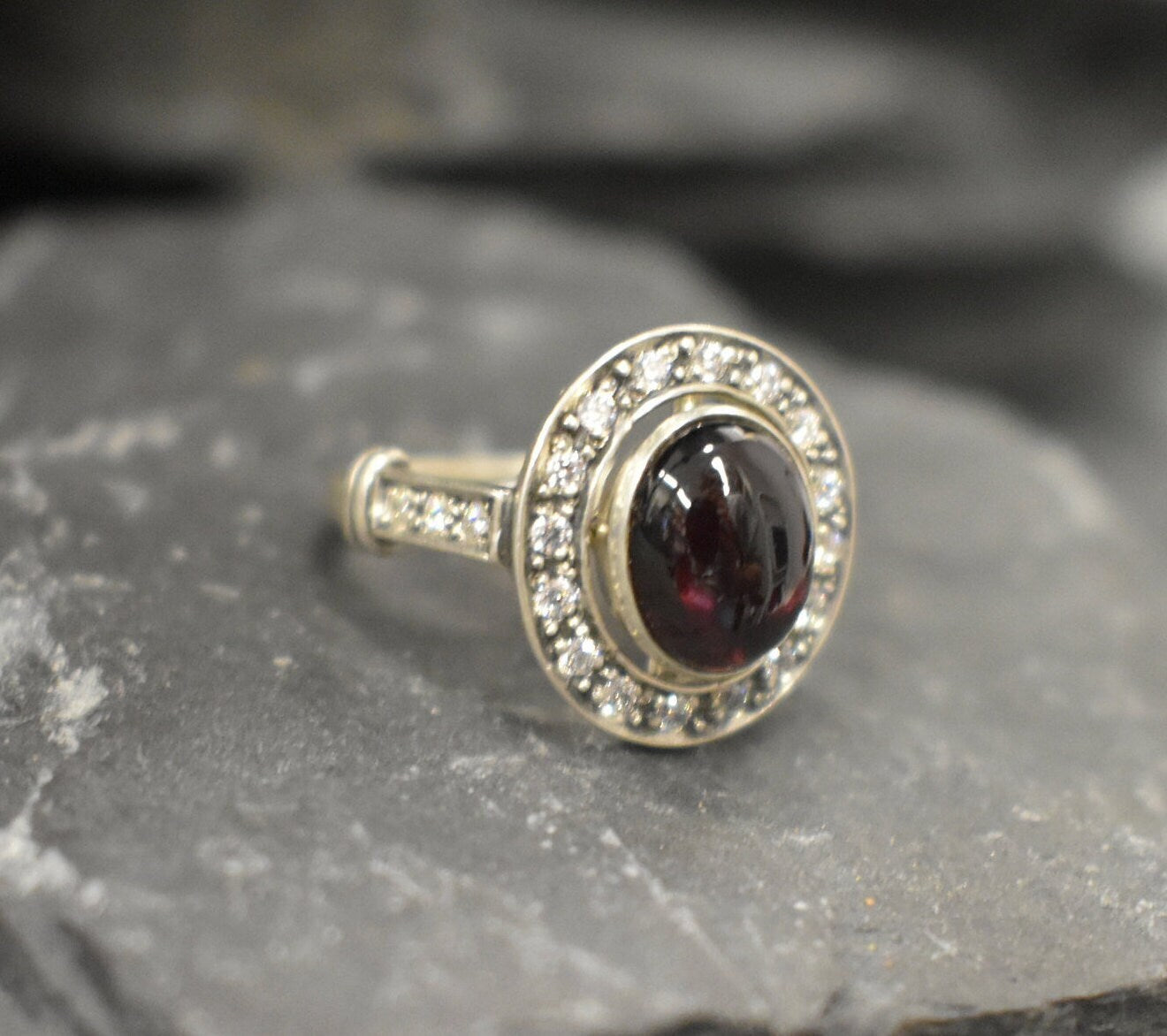 Genuine Garnet Ring - Red Vintage Ring - Antique Oval Ring