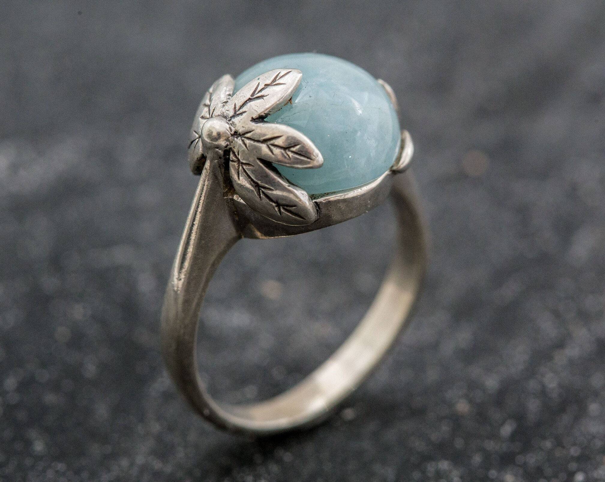 Aquamarine Leaf Ring, Aquamarine Ring, Natural Aquamarine, March Birthstone, Leaf Ring Design, Vintage Rings, Solid Silver Ring, Aquamarine
