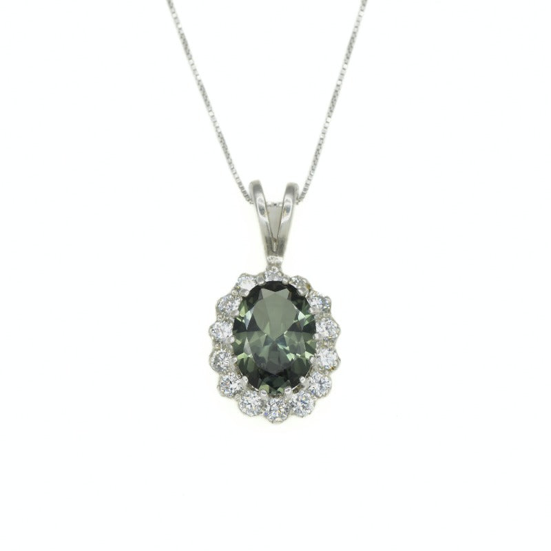 Green Pendant, Green Diamond Pendant, Created Diamond, Statement Pendant, Green Gem Pendant, Princess Di Pendant, Silver Pendant, Diamond