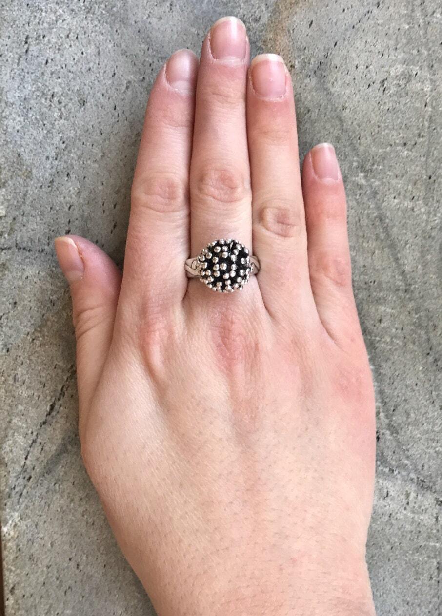 Large Silver Ring, Sterling Silver Ring, Mushroom Ring, Vintage Ring, Hedgehog RIng, Pompon Ring, Statement Ring, Boho Ring, 925 Silver Ring