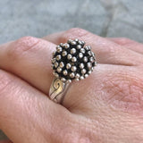 Large Silver Ring, Sterling Silver Ring, Mushroom Ring, Vintage Ring, Hedgehog RIng, Pompon Ring, Statement Ring, Boho Ring, 925 Silver Ring