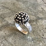 Large Silver Ring, Sterling Silver Ring, Mushroom Ring, Vintage Ring, Hedgehog RIng, Pompon Ring, Statement Ring, Boho Ring, 925 Silver Ring