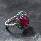 Ruby Flower Ring - Statement Flower Ring - Red Victorian Ring