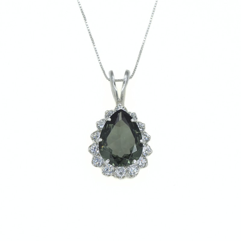 Teardrop Pendant, Green Teardrop, Green Victorian Pendant, Diamond Pendant, Vintage Charm, Vintage Necklace, Created Diamond, Silver Pendant