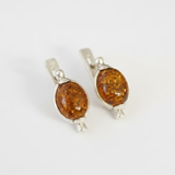 Amber Gold Earrings - Vintage Amber Studs - Yellow Oval Earrings