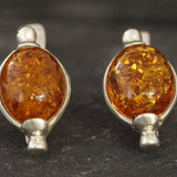 Oval Amber Earrings - Natural Amber Earrings, Yellow Amber Earrings