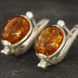 Oval Amber Earrings - Natural Amber Earrings, Yellow Amber Earrings