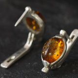 Oval Amber Earrings - Natural Amber Earrings, Yellow Amber Earrings