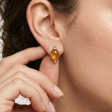Amber Gold Earrings - Vintage Amber Studs - Yellow Oval Earrings