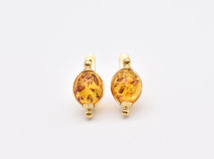 Amber Gold Earrings - Vintage Amber Studs - Yellow Oval Earrings