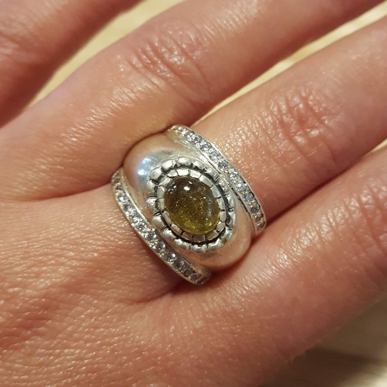 Wide Ring, Tourmaline Ring, Natural Tourmaline, October Birthstone, Vintage Rings, Yellow Tourmaline, Solid Silver Ring, Tourmaline