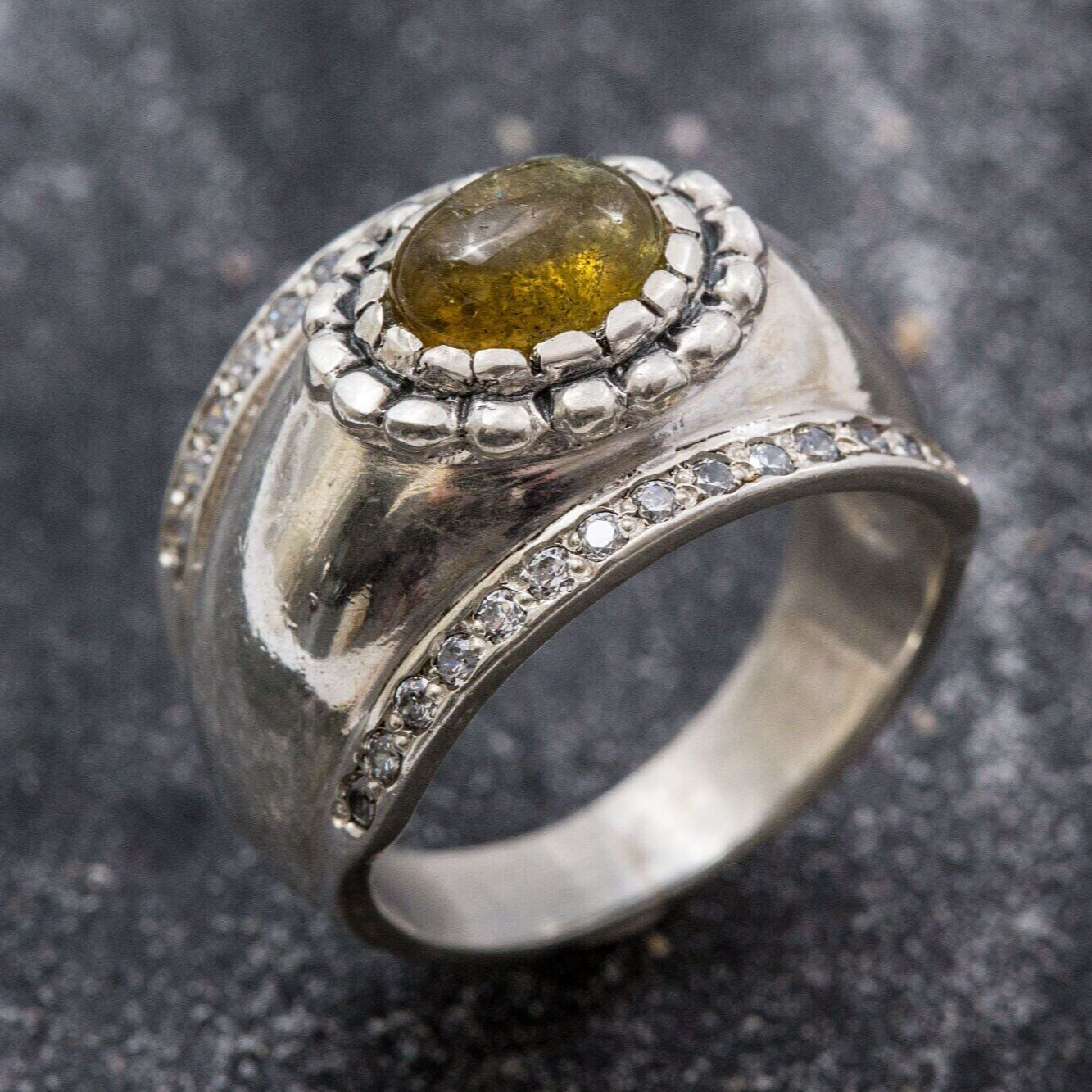 Wide Ring, Tourmaline Ring, Natural Tourmaline, October Birthstone, Vintage Rings, Yellow Tourmaline, Solid Silver Ring, Tourmaline