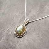 Gold Labradorite Pendant - Natural Labradorite Necklace, Gold Vintage Pendant