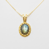 Gold Labradorite Pendant - Natural Labradorite Necklace, Gold Vintage Pendant